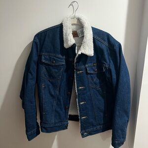 Wrangler Blue Denim Jacket with White Sherpa Collar